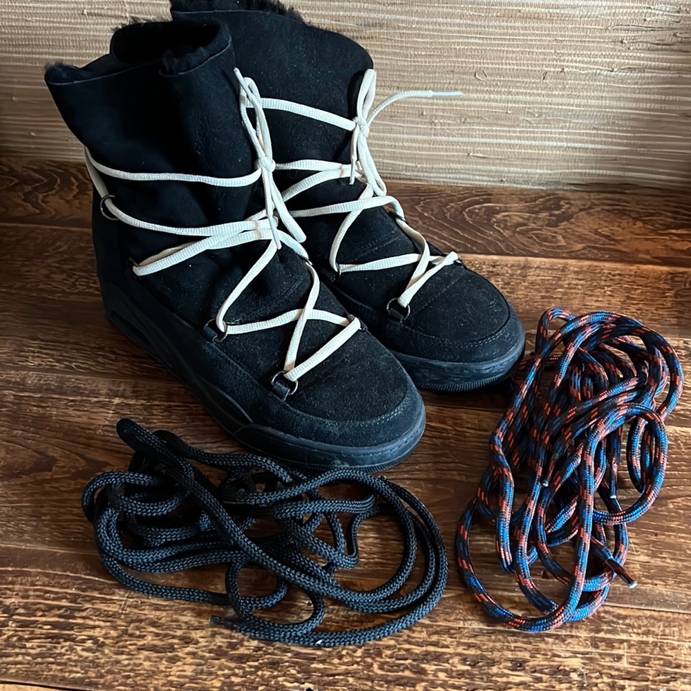 Serafini shearling wedge sneaker boots. Worn 2x. Comes with 3 different laces.